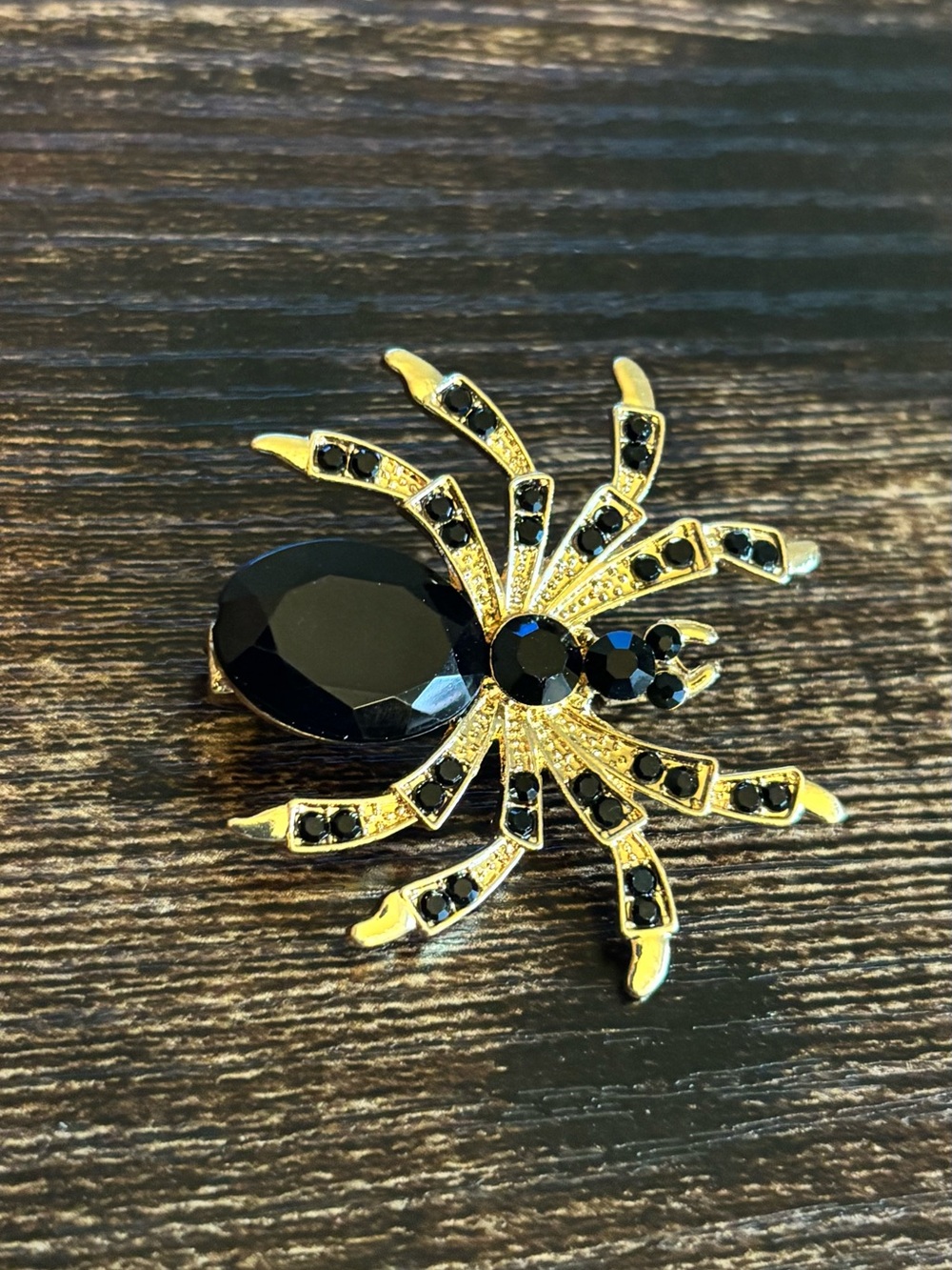Gold‎ Tone Spider Brooch with Black Crystal Stones